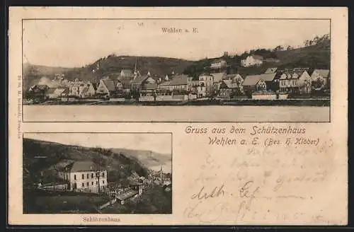 AK Wehlen a. E., Das Schützenhaus v. H. Klöber, Ortsansicht