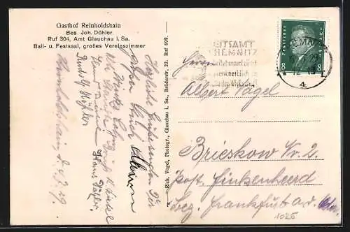 AK Glauchau i. Sa., Gasthof Reinholdshain v. Joh. Döhler