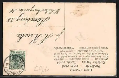 Präge-AK Portemonnaie mit Geldmünzen und Reichsbanknote, Kleeblätter und Neujahrsgruss