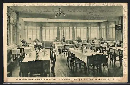 AK Forbach i. Murgtal, Bahnhotel Friedrichhof, Veranda