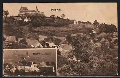 AK Spielberg, Brauerei A. Gentner, Teilansicht mit Burg