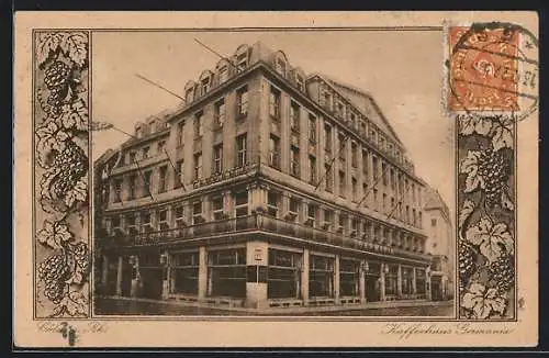 AK Cöln a. Rh., Kaffeehaus Germania E. Assheuer Hohestr. Ecke Gürzenichstr., Weintrauben-Ornamente