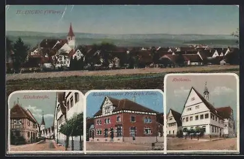 AK Illingen /Württ., Kirchstrasse, Handlung Friedrich Hanz und Rathaus