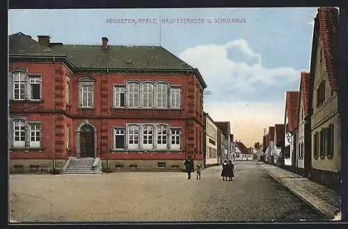 AK Neuhofen /Pfalz, Hauptstrasse und Schulhaus
