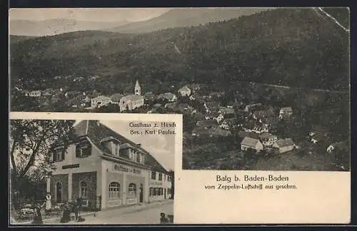 AK Balg b. Baden-Baden, Fliegeraufnahme vom Zeppelin aus und Gasthaus z. Hirsch v. Karl Paulus