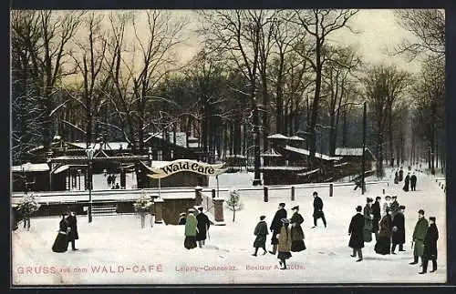 AK Leipzig-Connewitz, Wald-Café von A. Götze im Winter