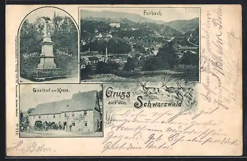 AK Forbach /Schwarzwald, Gasthof zur Krone, Krieger-Denkmal und Ortsansicht