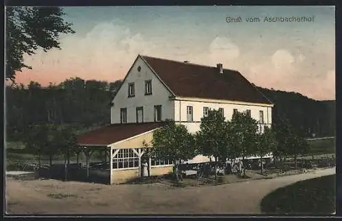 AK Aschbacherhof bei Kaiserslautern, Kurhaus Jakob Grün mit Strassenpartie