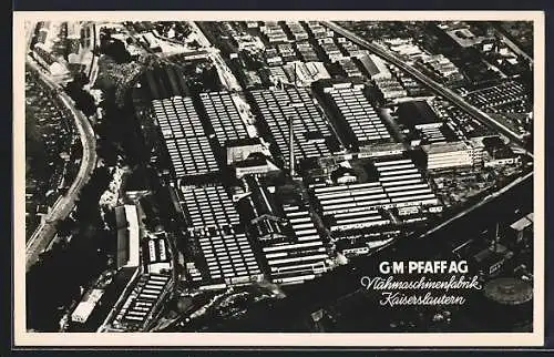 AK Kaiserslautern, Nähmaschinenfabrik G. M. Pfaff A. G. vom Flugzeug aus