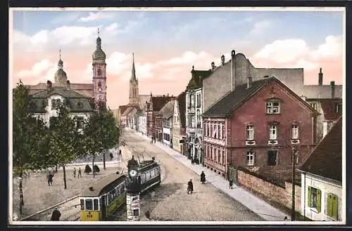 AK Mannheim, Strassenbahn in der Rheingoldstrasse