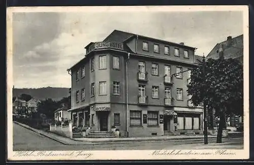 AK Niederlahnstein am Rhein, Hotel-Restaurant Jung mit Strassenpartie