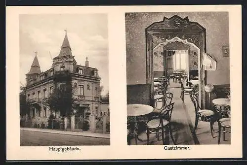 AK Leipzig-Connewitz, Das Wald Café von Ph. Bieräugel mit Ansicht des Gastzimmers