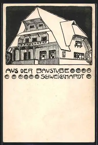 Künstler-AK Gebäude aus der Baustube Schweickhardt, Jugendstil