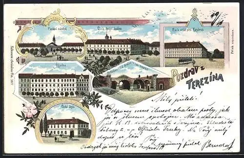 Lithographie Terezin, Tschechische Schule und Kaserne