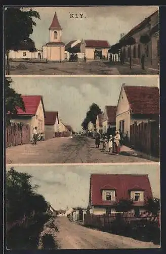 AK Kly, Partie mit Kirche und Strassen mit Wohnhäusern