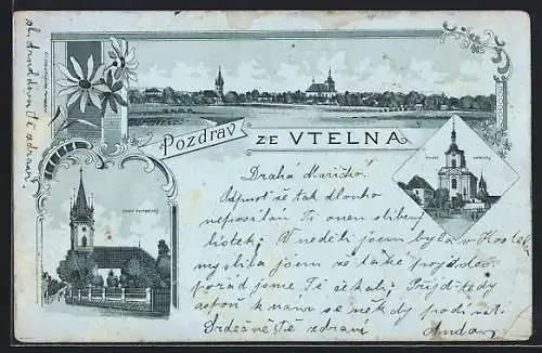 Lithographie Vtelna, Kostel evangeliský, Kostel katolický