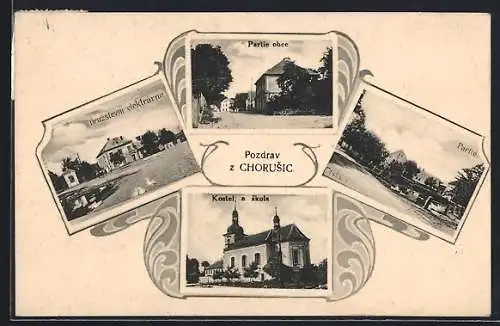 AK Chorusice, Druzstevni elektrarna, Partie obce, Kostel a skola