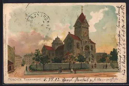 Künstler-AK P. Kraemer: München, Passanten an der Annakirche