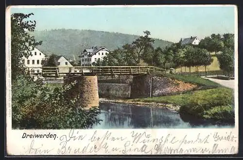 AK Dreiwerden, Uferpartie mit Brücke