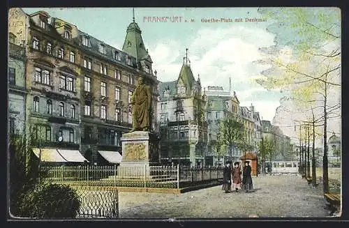 AK Frankfurt a. M., Goethe-Platz mit Denkmal