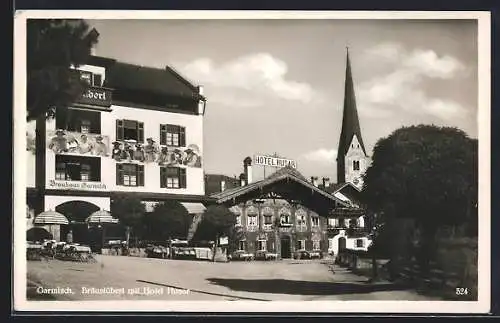 AK Garmisch, Bräustüberl mit Hotel Husar