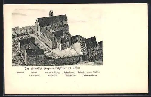 Künstler-AK Erfurt, Ehemaliges Augustiner-Kloster mit Friedhof, Priorat und Schlafhaus