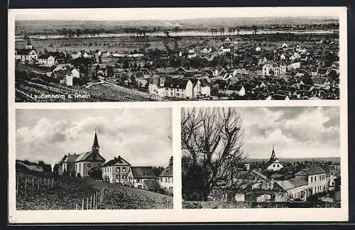 AK Laubenheim a. Rhein, Totalansicht, auf den Feldern vor der Kirche, A. M. Wiedenmann