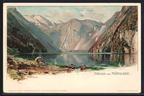 Künstler-Lithographie Heinrich Deuchert: Königsee, Panorama