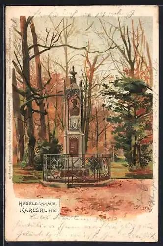 Künstler-Lithographie Carl Münch: Karlsruhe, Hebeldenkmal