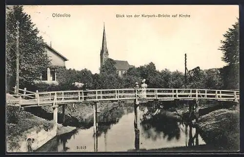 AK Oldesloe, Blick von der Kurpark-Brücke auf Kirche