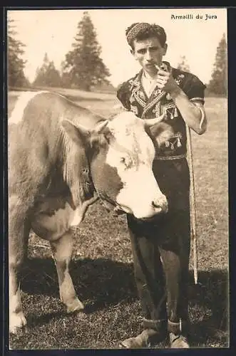 AK Armailli du Jura, Schweizer Bauer mit einem Ochsen