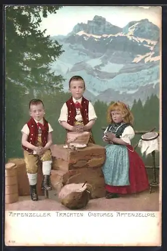 AK Appenzell, Kinder in Appenzeller Trachten, Costumes Appenzellois, Schweiz