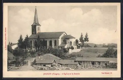 AK Jeuxey /Vosges, L`Eglise et la Scierie