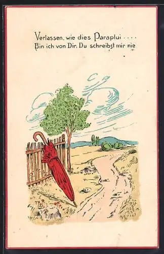 AK Regenschirm an einem Zaun, Rebus