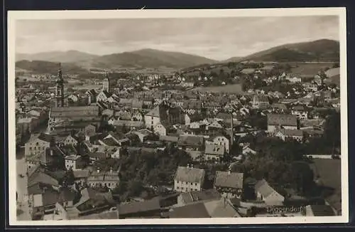 AK Deggendorf, Panorama des Ortes aus der Vogelschau