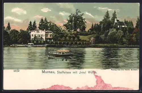 AK Murnau, Staffelsee mit Insel Wörth