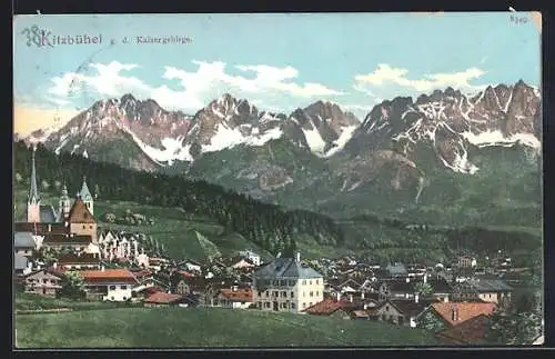 AK Kitzbühel, Ortschaft gegen das Kaisergebirge