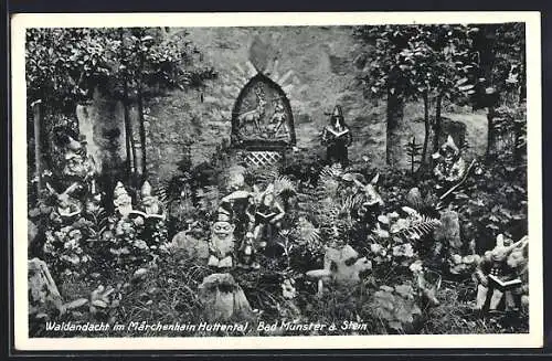 AK Bad Münster am Stein, Waldandacht im Märchenhain Huttental