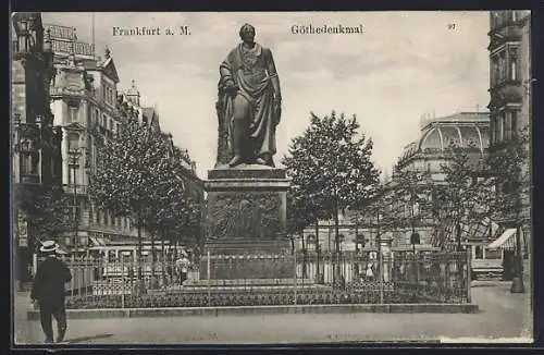 AK Frankfurt a. M., Blick auf das Göthedenkmal