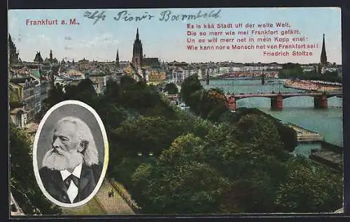 AK Alt-Frankfurt, Panorama mit Main, Gedicht von Friedrich Stoltze
