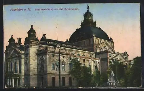 AK Frankfurt a. M., Schauspielhaus mit Märchenbrunnen