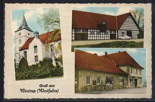 AK Westrup /Westfalen, Kirche und Gasthof Schwarz