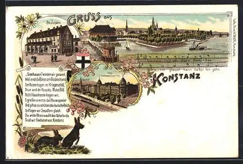 Lithographie Konstanz, St. Johann, Kais. Oberpostdirektion und Bahnhof