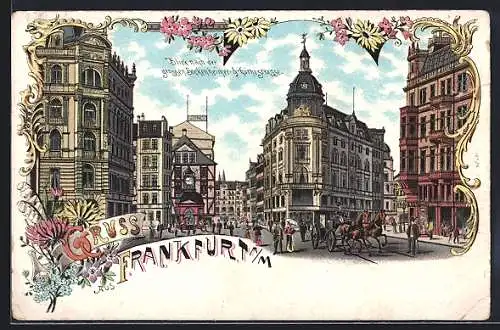 Lithographie Frankfurt am Main, Blick nach der grossen Bockenheimer- und Göthestrasse