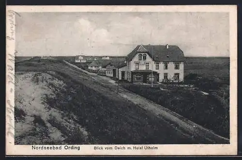 AK Ording, Blick vom Deich mit Hotel Utholm