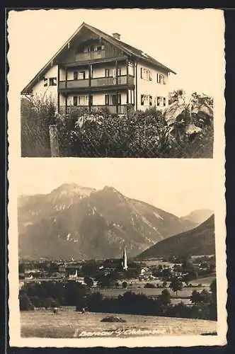 AK Bernau a. Chiemsee, Teilansicht mit Kirche und Wohnhaus