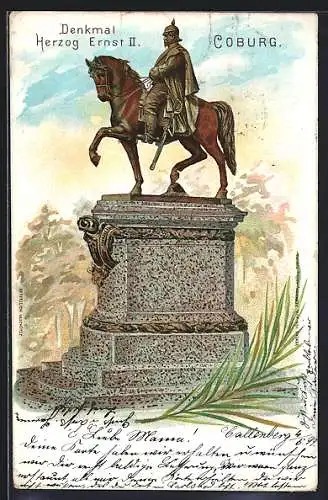 Lithographie Coburg, Denkmal Herzog Ernst II., Enthüllungsfeier am 10. Mai 1899