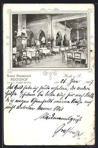 AK Halle a. S., Grand Restaurant Reichshof von Hugo Micha