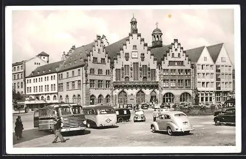 AK Alt-Frankfurt, Der Römer, Reisebusse, Autos