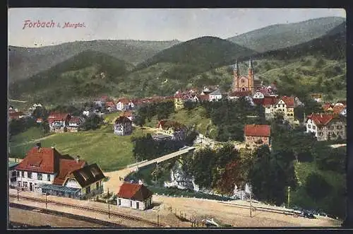 AK Forbach i. Murgtal, Teilansicht mit Bahnhof